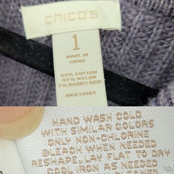 Chico's Cowl Neck Sweater Size 1 M Purple Periwinkle Long Sleeve Chunky Knit - Picture 4 of 12